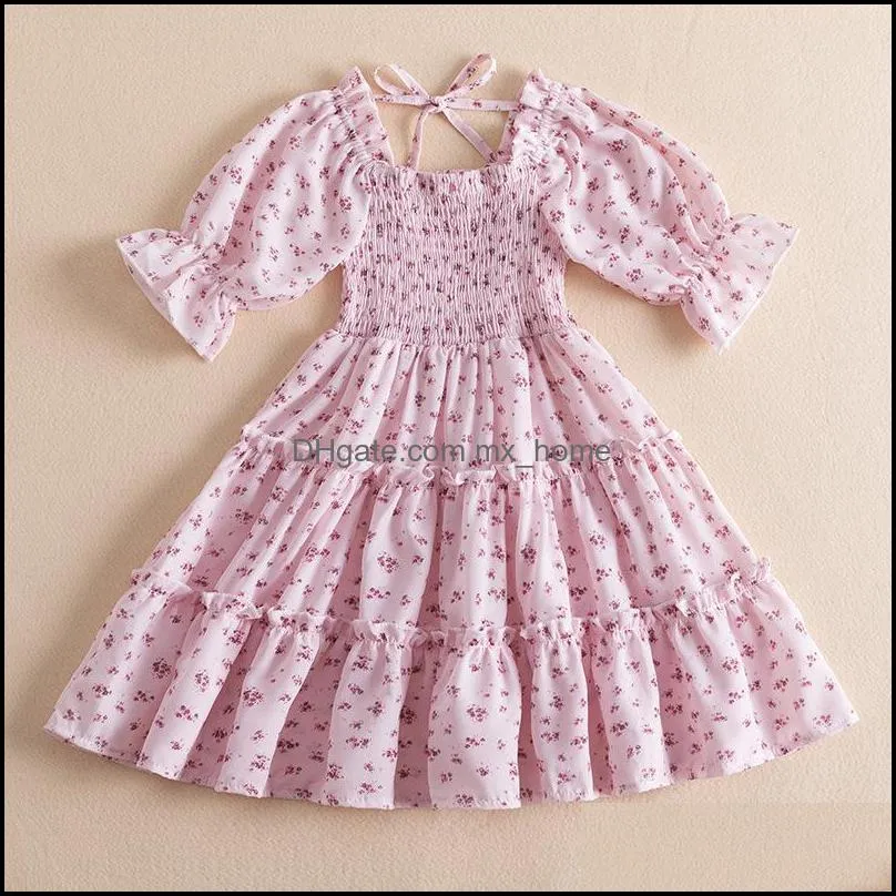 kids clothes girls ruffle sleeve dress children plaid leopard floral print princess dresses summer boutique fashion baby clothing