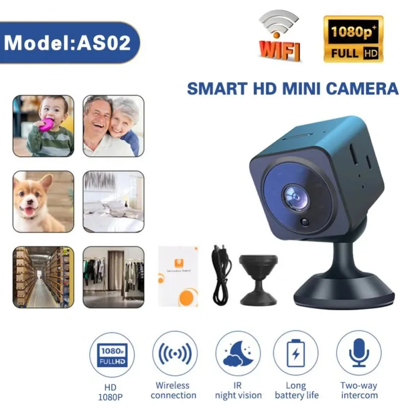 AS02 Mini Câmera 1080p HD Mini IP Câmeras Night Version Night Intercom Intercom Homeless Security Monitor Recorder DV DV DV