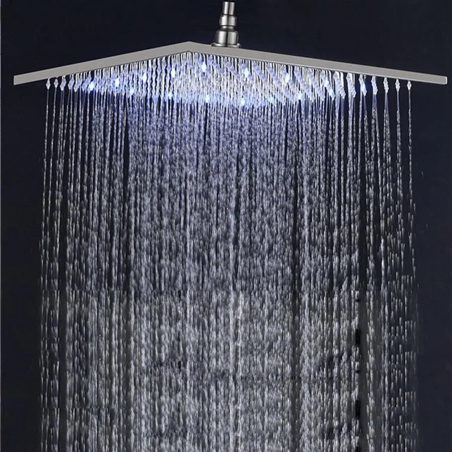 バスルームのシャワーヘッドニッケルブラッククロムゴールド16インチLED雨ヘッドアームの作業のない高圧温度v0bv221L187j
