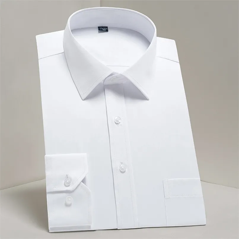 Grande taille hommes basique coupe standard à manches longues chemise habillée solide/rayé formel affaires blanc travail bureau classique mâle 220322
