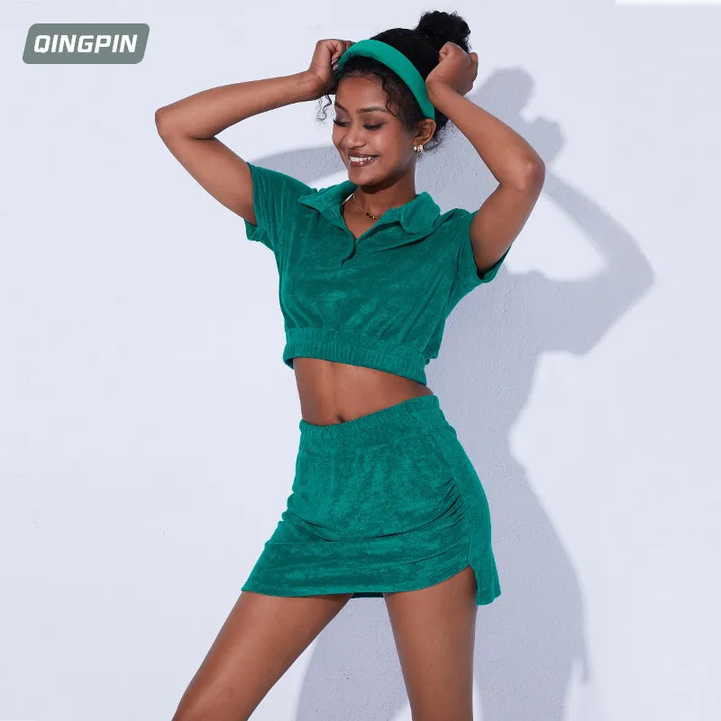 Womens Super Soft Terry Cloth Green Tennis Skirt Outfit Set Casual Sports  Suit For Athletic Performance From Lian09, $45.68