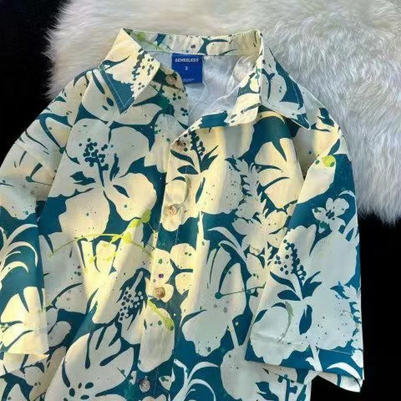 Women's Blouses & Shirts Hawaiian Full Print Short Sleeve Button Up Shirt Women Camisas Para Mujer Beach Style Vocation Japanese Summer Kore