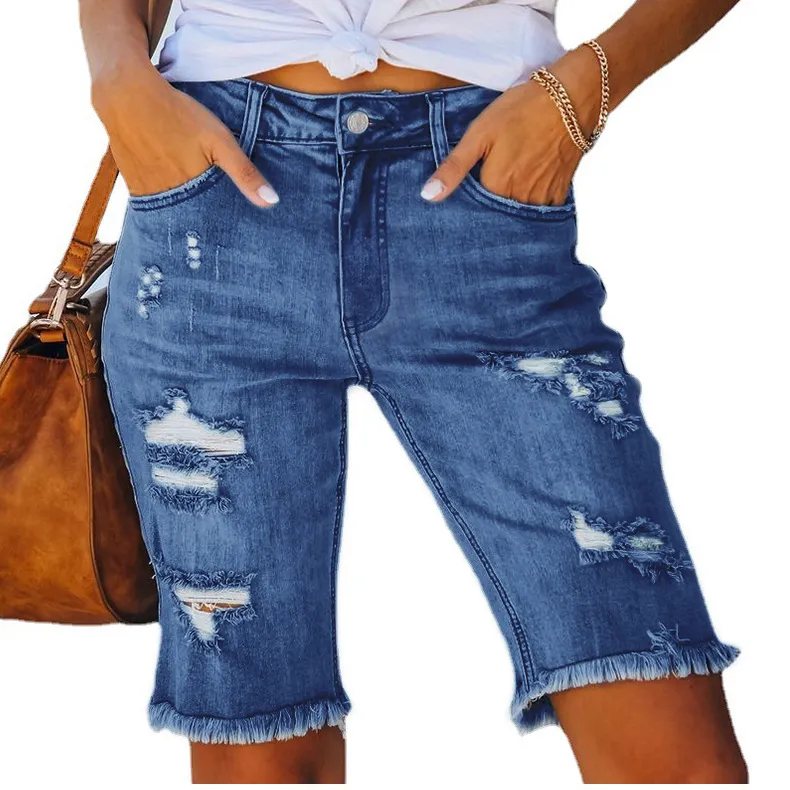 Jeans da donna Pantaloncini bermuda strappati sfilacciati estivi Pantaloni jeans corti
