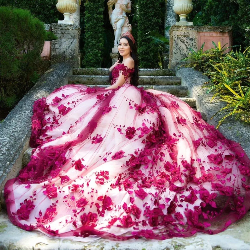 Vintage Off-Shoulder Quinceanera Dress - Tulle Ball Gown, 3D Flowers,  Lace-Up Graduation Gown, Elegant Party Dress from Dhgate Quinceanera Dresses  - price 227.01