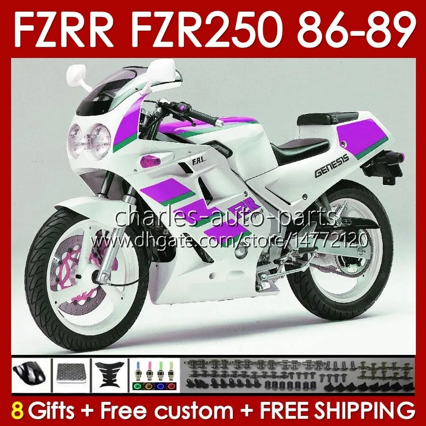 Oem Body per Yamaha FZR250R FZR250RR FZR-250R 86-89 BODYWORK 142NO.115 FZRR FZR 250R 250RR FZR-250 1986 1987 1988 1989 FZR250 FZR 250 R RR 86 87 88 89 Faiting Purple Purple White