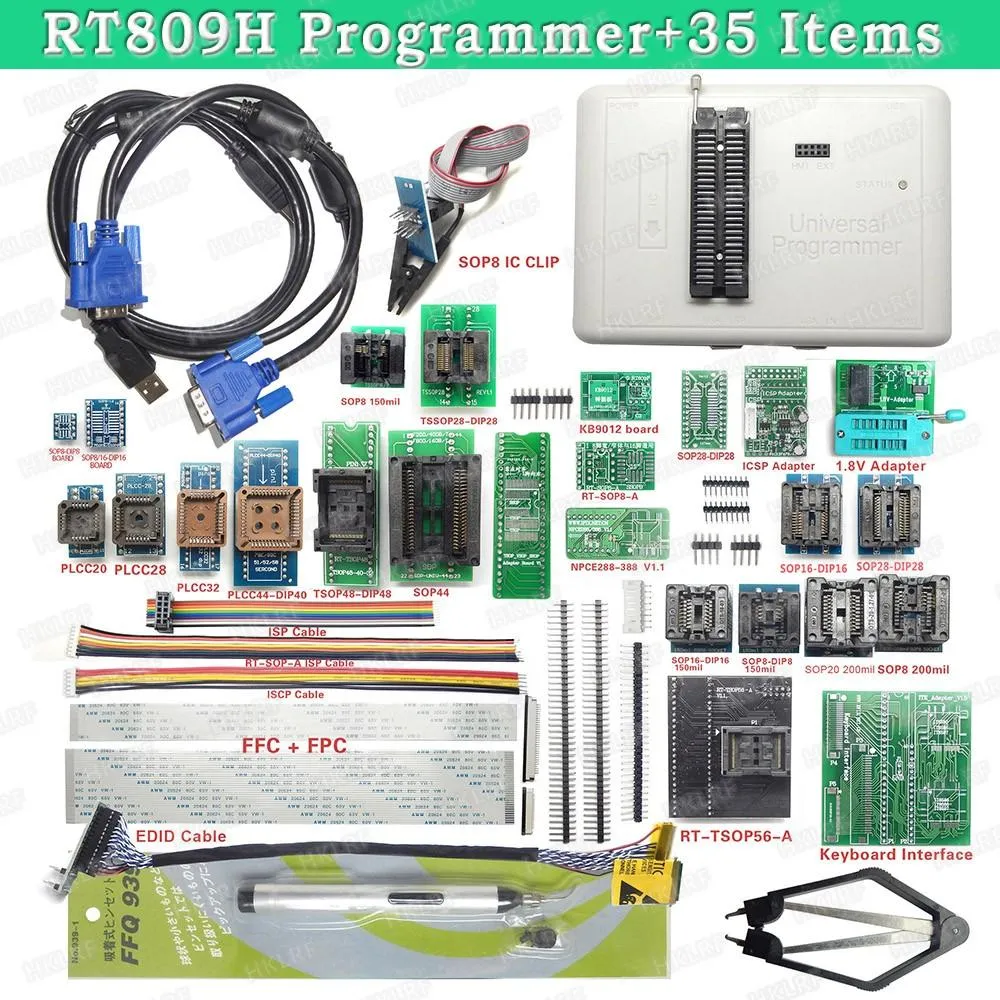 Интегрированные цепи RT809H Универсальный EMMC-NAND Flash Programmer 35 items TSOP48 адаптер TSOP56 адаптер SOP8 тестовый клип