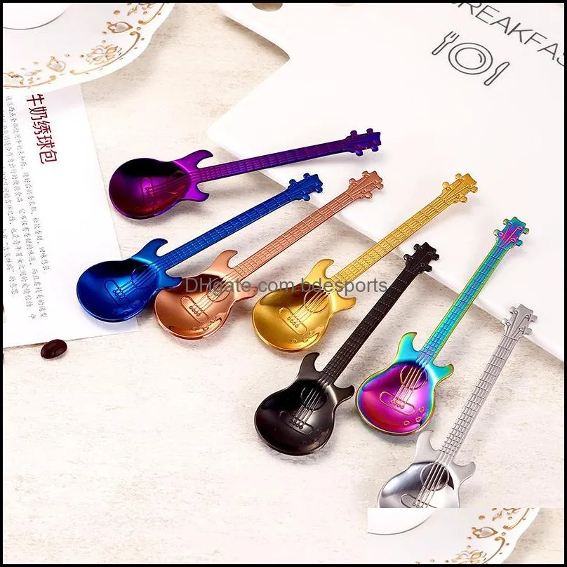 Stainless Steel Coffee Spoon Snack Gold Plated Music Guitar Spoons Dessert Originality Stir Kitchen Accessories New 3 9nr M2