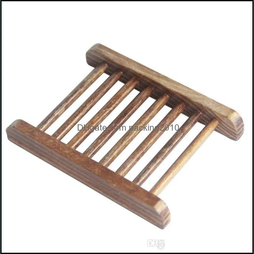 Dark Wood Soap Dish Wooden Soap Tray Holder Storage Soap Rack Plate Box Container for Bathroom LX6503