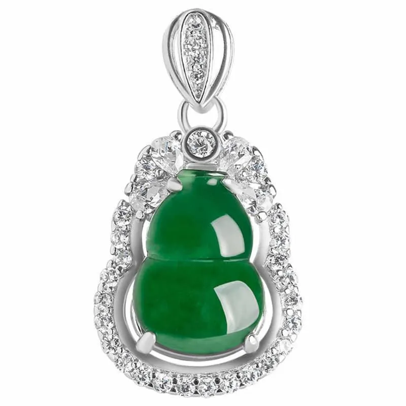 Chains Green Jade Emerald Gemstones Diamonds Lucky Gourd Pendant Necklaces For Women 18k White Gold Filled Silver 925 Jewelry Gifts