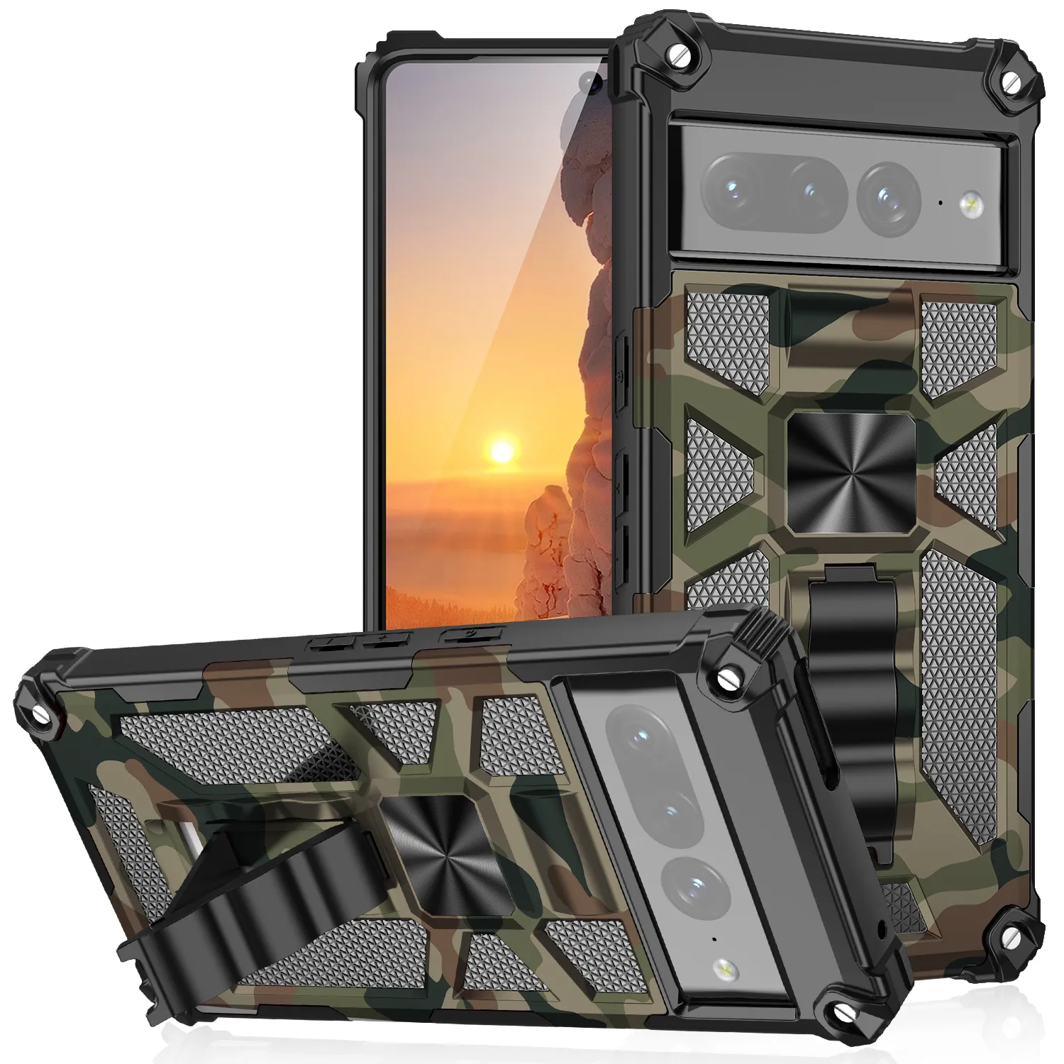 Shockproof Hybrid Ingebouwde Kickstand Cases Voor Google Pixel 7 Pro 6A 6 7A Camouflage Camo Stand Armor Telefoon covers