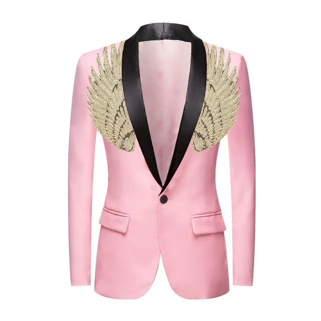 Men's Suits & Blazers Mens Pink Sequin Wing Dress Blazer 2022 Brand Single Button Suit Jacket Men Party Wedding Stage Groom Tuxedo Roupa Mas