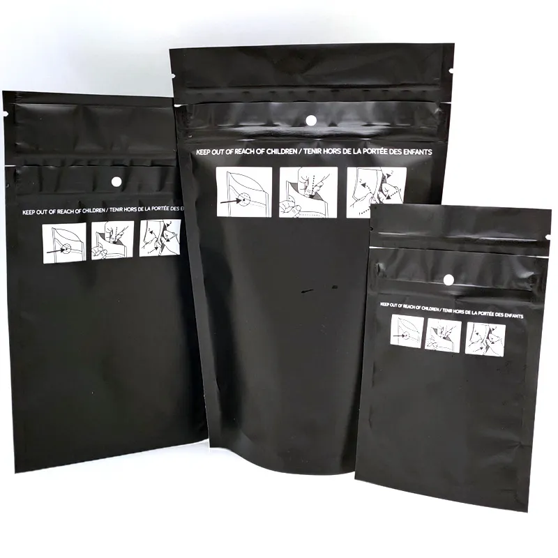 Sacs d'emballage à fermeture éclair de sécurité anti-enfants, noir mat 3.5g 7g, pochette en aluminium étanche à l'humidité pour bonbons comestibles originaux, fermeture à glissière