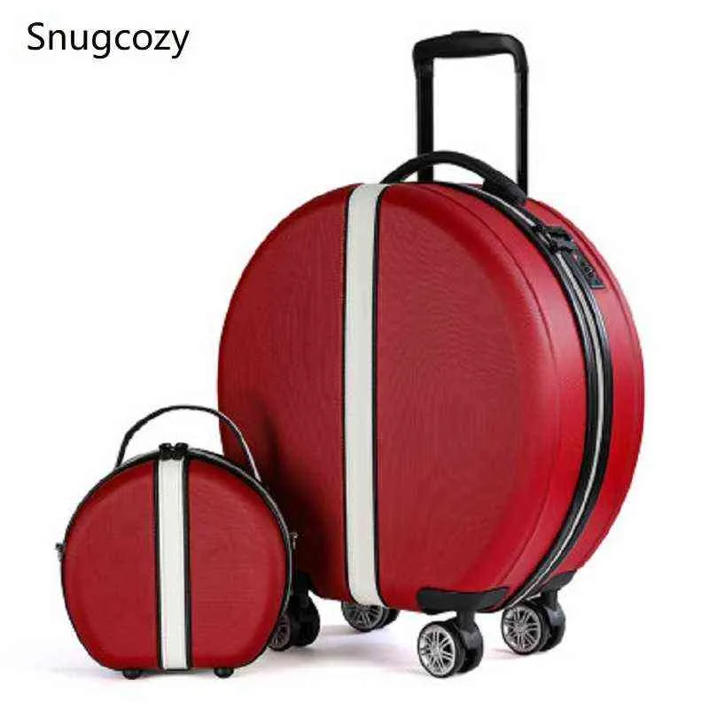 Snugcozy okrągłe piękne mody calowe torebki i toczące się bagaż spinner marki podróży deska wyżyna szlachetna walizka J220708 J220708