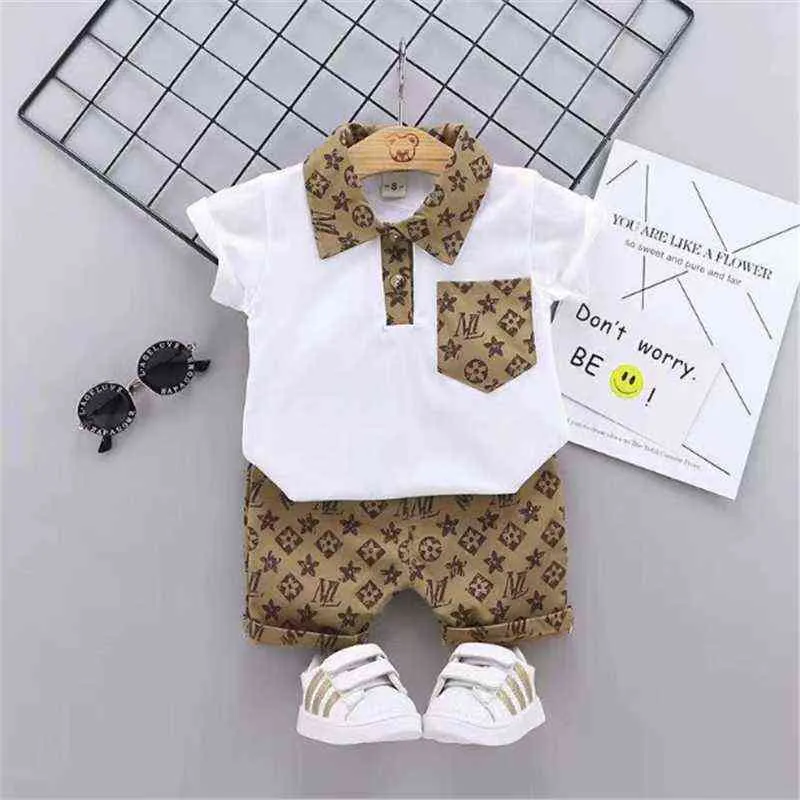 Kurzarm Shirts Shorts 2 stücke Sommer Kinder Hochzeit Outfits Für Baby Jungen Kleidung Kleinkind Trainingsanzüge 3M-4T kinder Jogging Set G220425