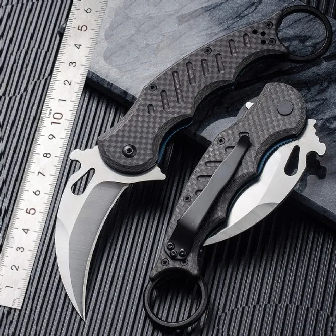 Karambit Claw Knife D2 Blade Carbon Fiber Handle Tactical Pocket Foding Blade Claw Hunting Fishing EDC Survival Tool Knives A4082
