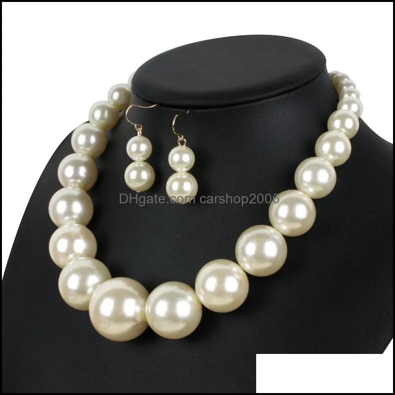 large man-made pearl handmade beaded necklaces chokers earring sets for women girl party club wedding birthday fashion jewelry