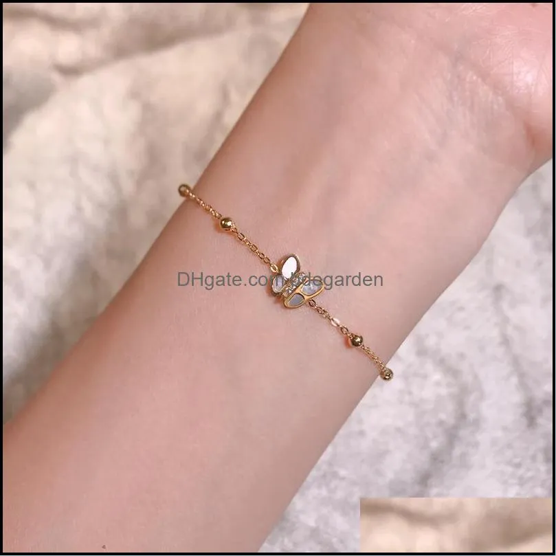 Liaison chaîne lien ruo mode rose doré coquille papillon bracelet femme cadeau d'anniversaire 316 bijoux en acier titane ne change pas c bdegarden dhnze