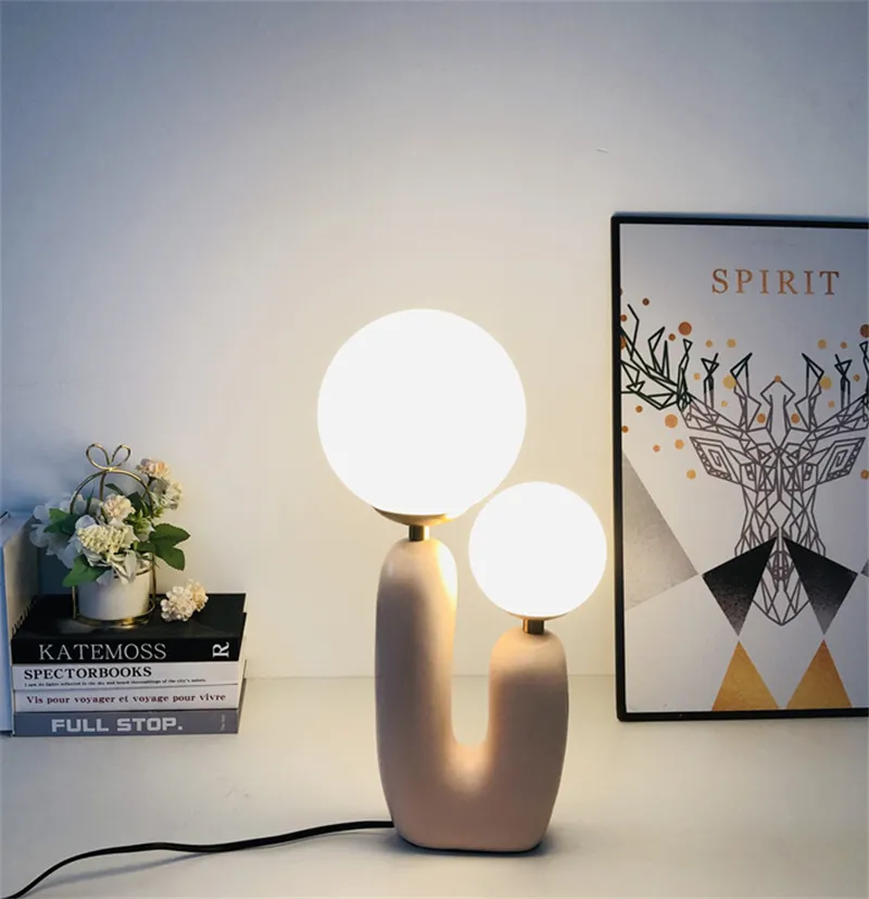 Double Globe Light Bedside Lamp Postmodern Creative Night Lights vardagsrum rosa bordslampor för studier