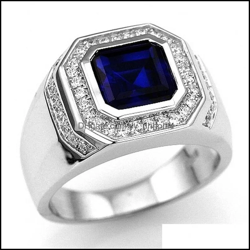 밴드 링 보석 Highend 고급 패션 남성 Jewlry Sapphire White Gold Flowed Ring America 및 Europe Pop Engagement Size 7-15 631 Q2 DRO