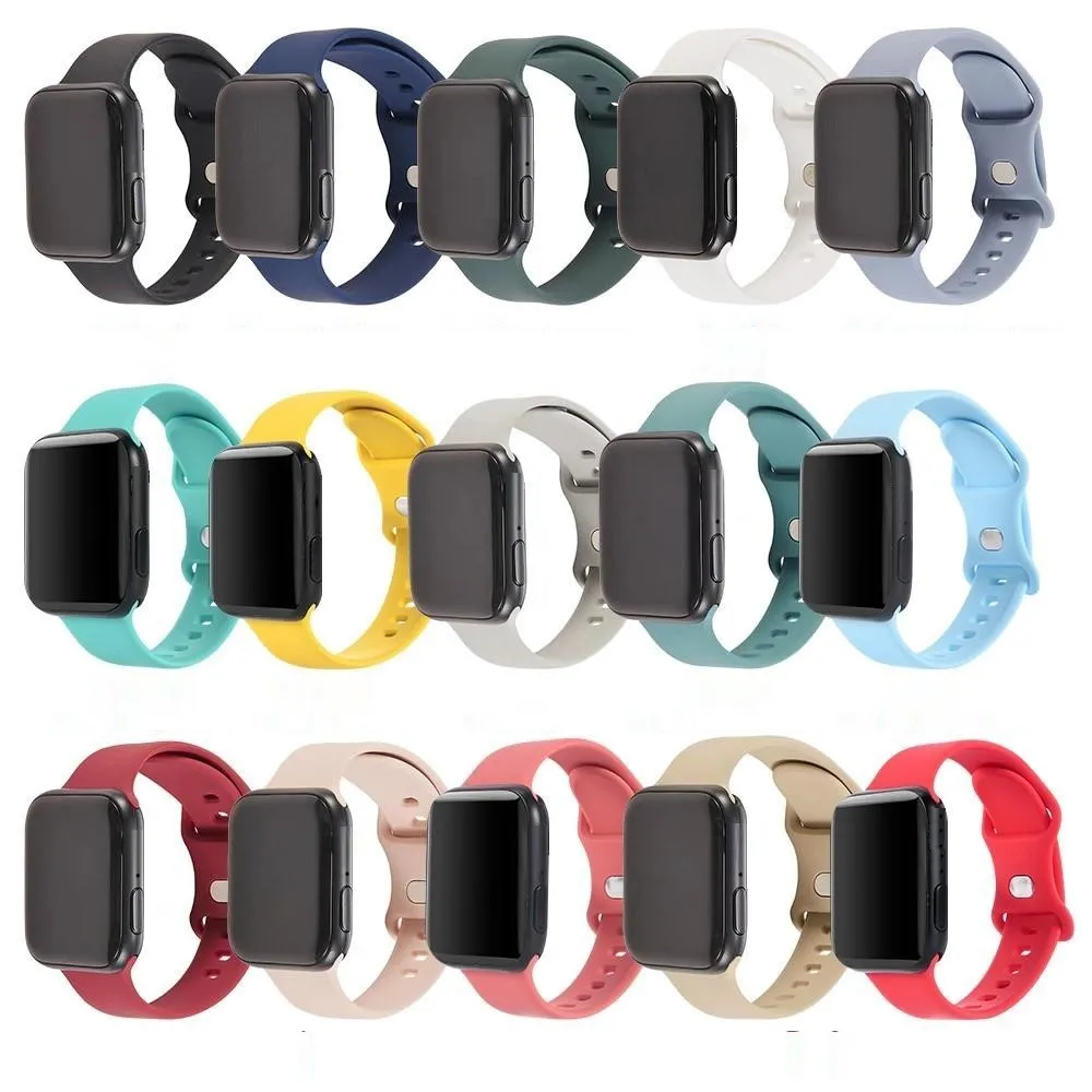 Siliconen horlogebandbanden voor Apple Smartwatch 7 6 5 4 3 2 1 SE met dubbele gesp compatibel met metalen knop voor Iwatch 41/38/40 mm 45/42/44 mm