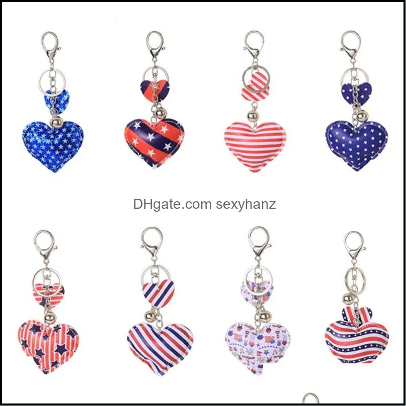 Portachiavi Gioielli Nuovo designer Portachiavi Bomboniera Colorf Carino a forma di cuore Catena Giorno dell'Indipendenza Portachiavi bandiera americana 2900 Q2 Drop Deliv