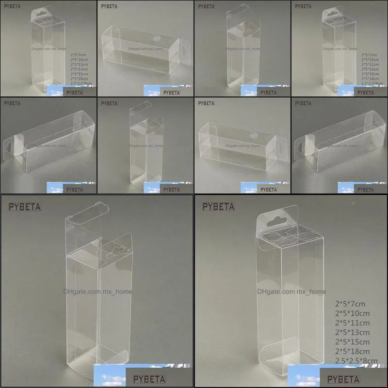 50pcs- 2 * Length * Height Clear Transparent PVC Box with Hole Candy Toy Display Stationery Craft Gift Plastic Packaging Boxes