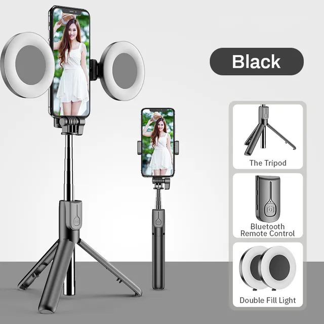4in1 kabelloser Bluetooth-kompatibler Selfie-Stick mit LED-Ringlicht, ausziehbares Hand-Einbeinstativ, Live-Stativ für iPhone X 8 Android