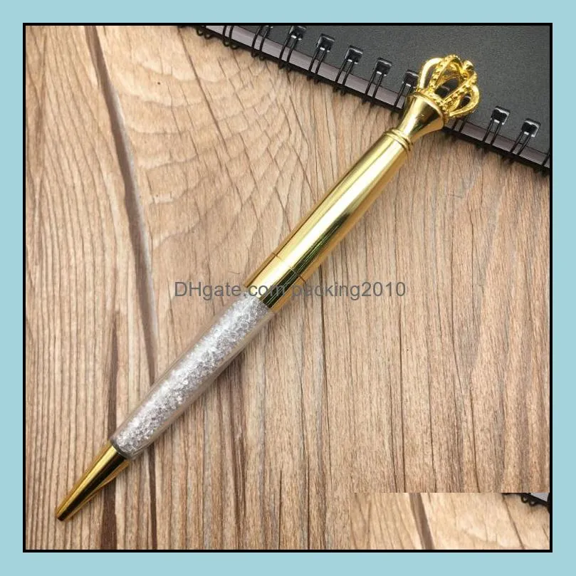 new diamond crown ballpoint pens classical color rosegold silver gold metal pen with bling little crystal student writing gift sn3381