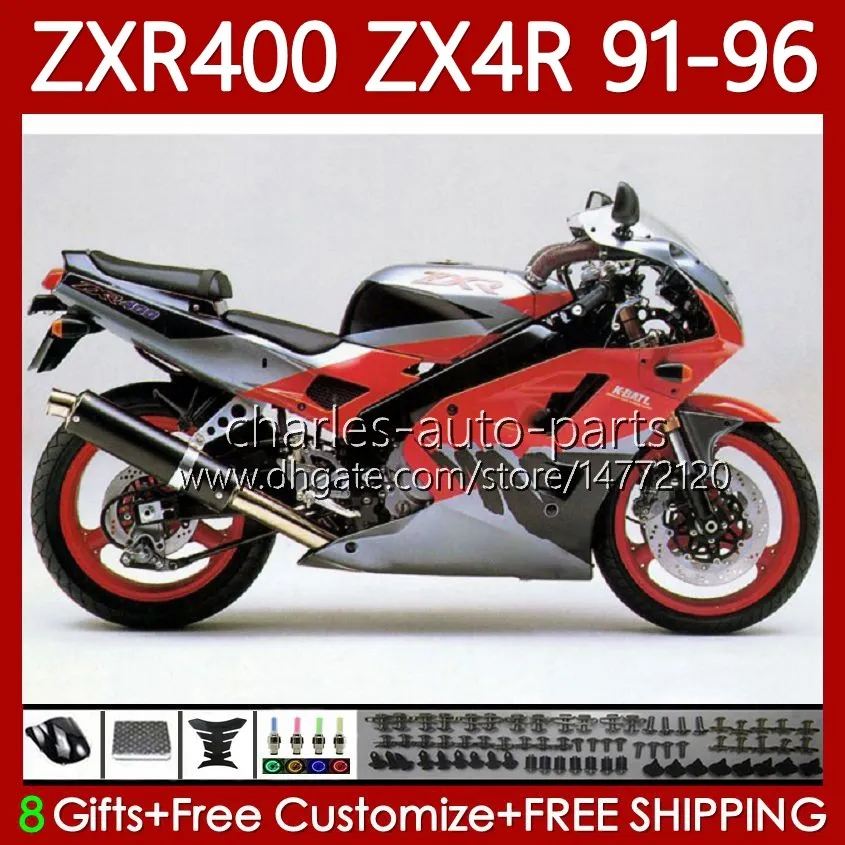 Fairings Kit For KAWASAKI NINJA ZX4R 400CC ZXR-400 1991 1992 1993 Silvery red 94 95 96 Bodywork 138No.70 ZXR 400 CC ZX-4R ZX 4R Cowling ZXR400 91 92 93 1994 1995 1996 Body