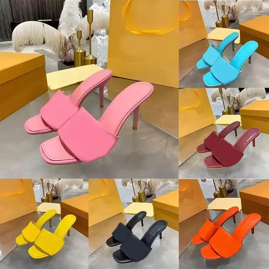 Designer Slippers Revival Sandals Women High Heels Embossed Leather Slides WATERFRONT Mules Mid-heel Slingback Sandal