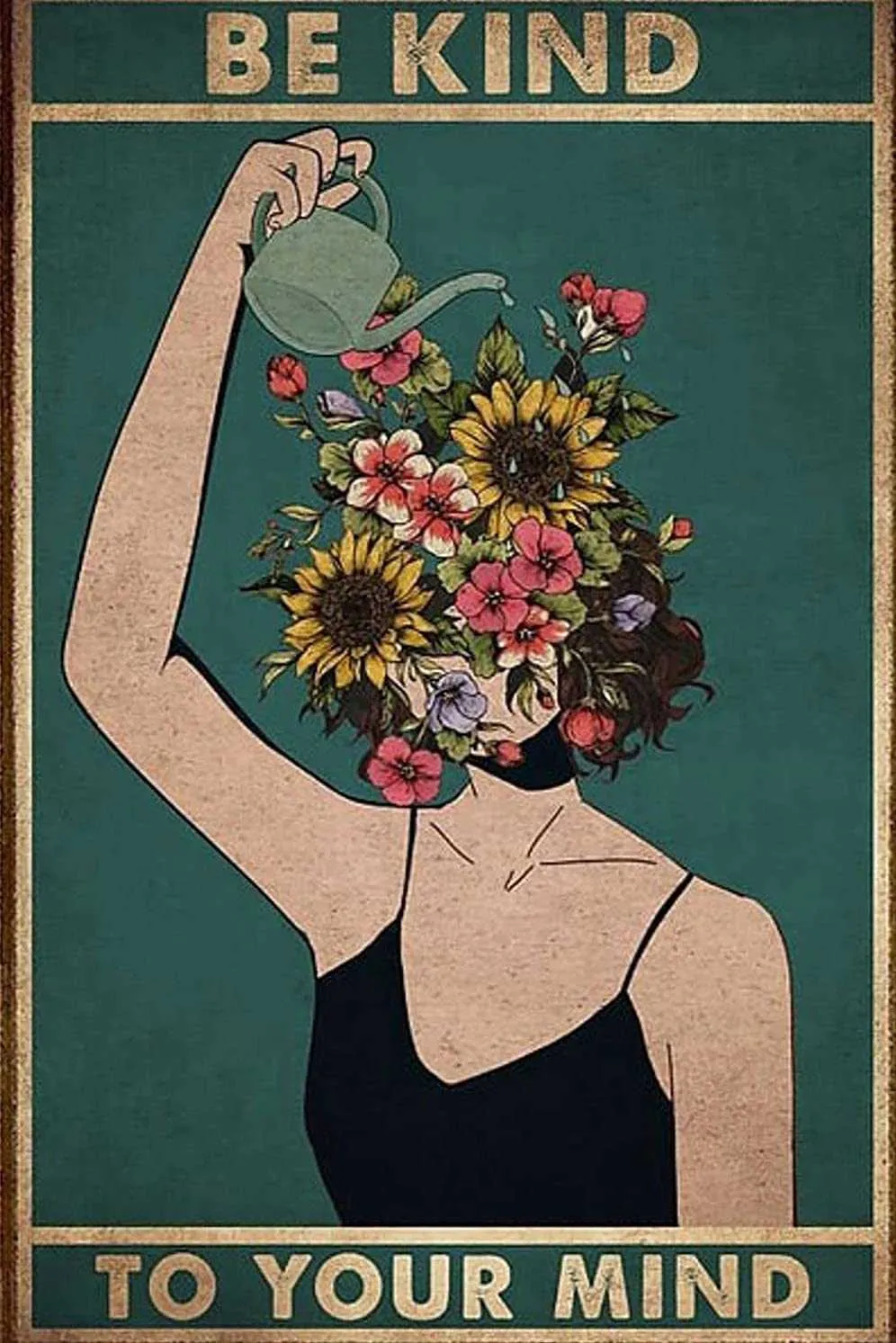 Metal Vintage Будьте добры к вашему разуму, Land Lady Gift, Floral Woman Gift для любителей растений смешной ретро -стены.