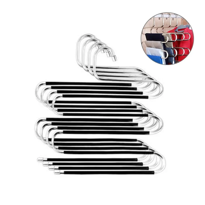 5 Layers Pants Storage Rack Cloth Holder Stainless Steel S Shape Multilayer Storage Hanger MultiFunctional Clothes Hangers