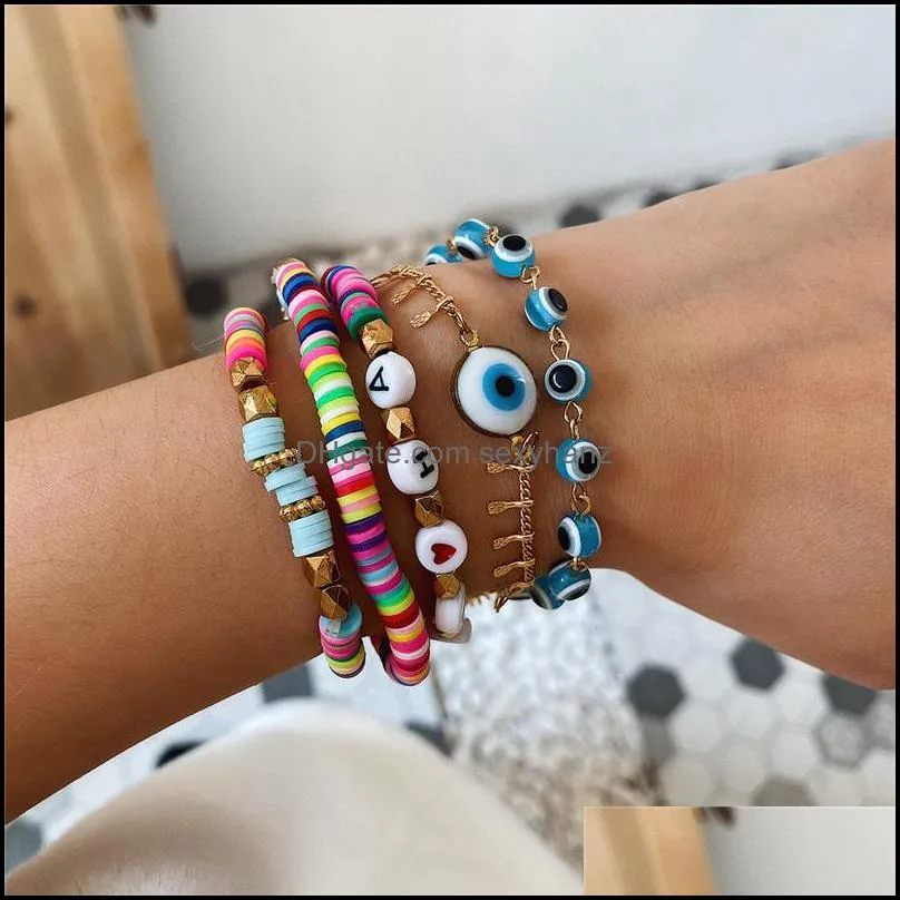 charm bracelets 5pcs/set blue for women rainbow letter beads bracelet set fashion jewelry