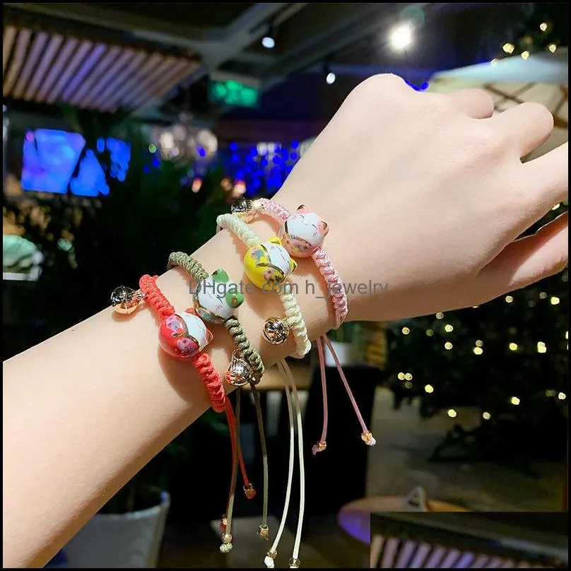 fashion sweet stone beads bracelet lucky cat ceramic beads bracelet for women girl braided charms1 802 q2