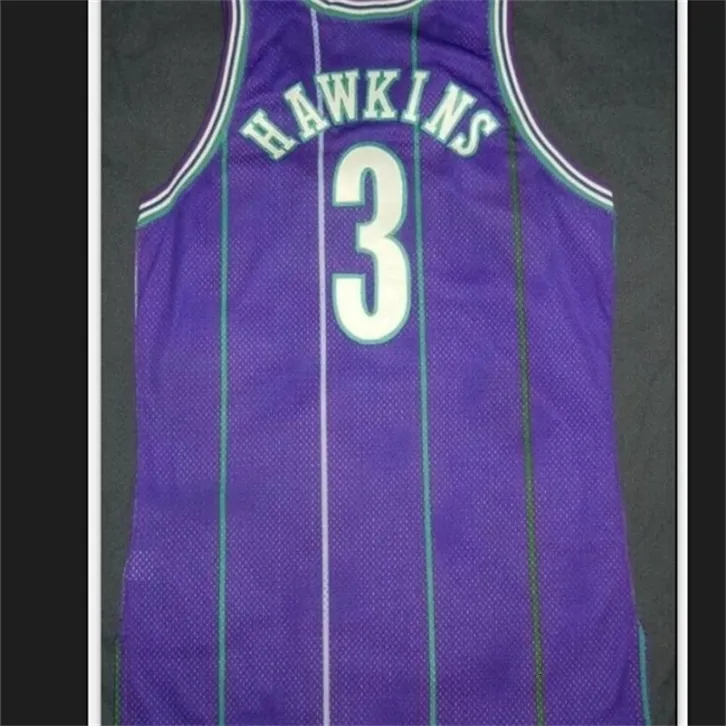 CHEN37 RARO GAME usou Wedn Hersey Hawkins Jersey S-6xl CoA Parish 96 Authentic College Basketball Jersey ou personalizado qualquer nome ou número de camisa
