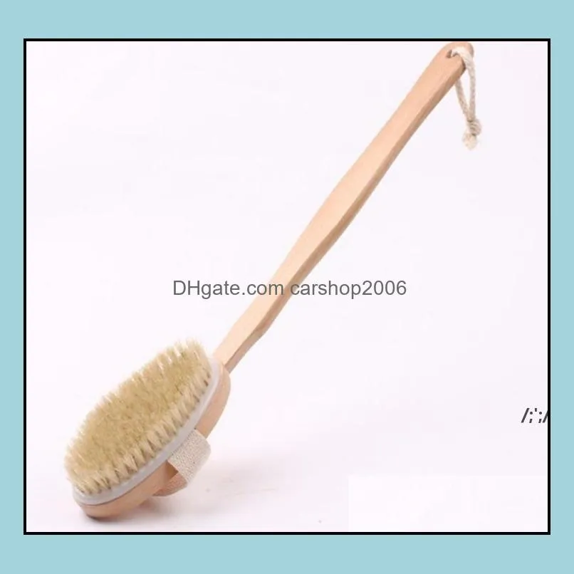 Brosses de bain Éponges Épurateurs Accessoires de salle de bain Maison Jardin Brosse en bois Manche long Reach Back Body Shower Poils Spa Scrubber Rre1