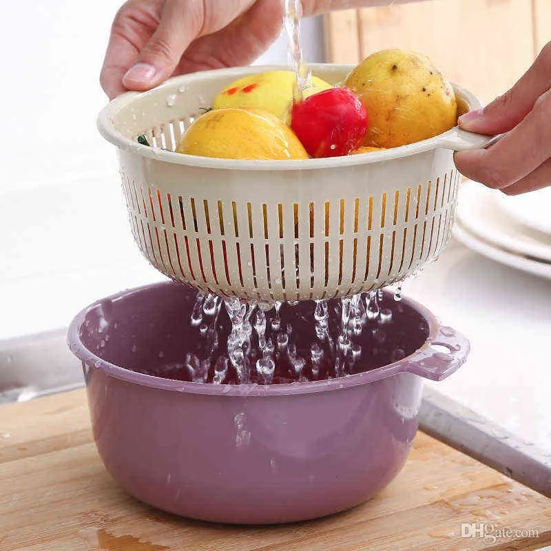 PP Double Drain Basket Home Kitchen Washing Vegetable Baskets Hollow Out Multifunction Storage Wash Fruit Bowl Kitchens Accessorie