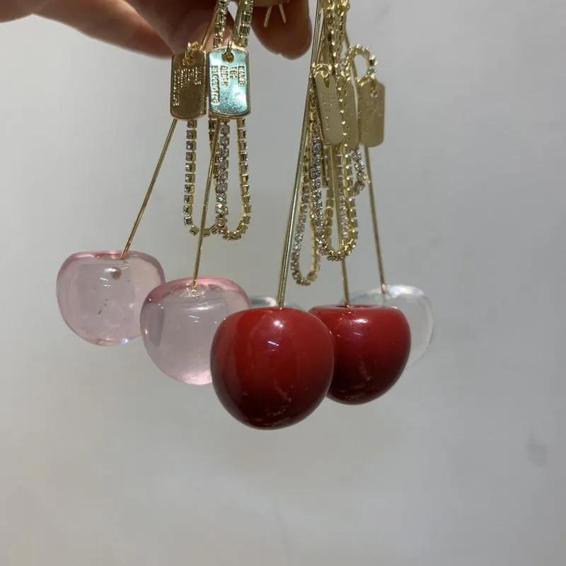 Bengelen kroonluchter Koreaanse fruitkleur kersen transparante harsketen diamant oorhaak lange oorbellen voor vrouwen sieraden groothandel luxe dangl