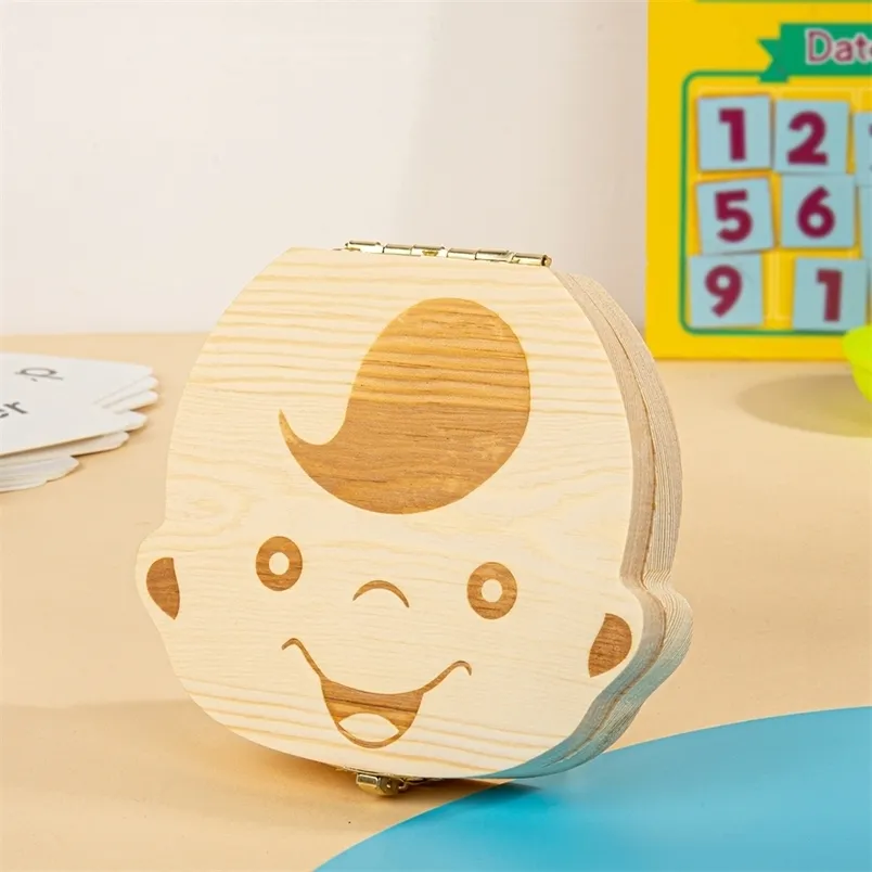 Personalized Baby Tooth English Spanish Custom Wooden Kids Keepsake Organizer for Milk Teeth Childhood Memory Storage Box 220711