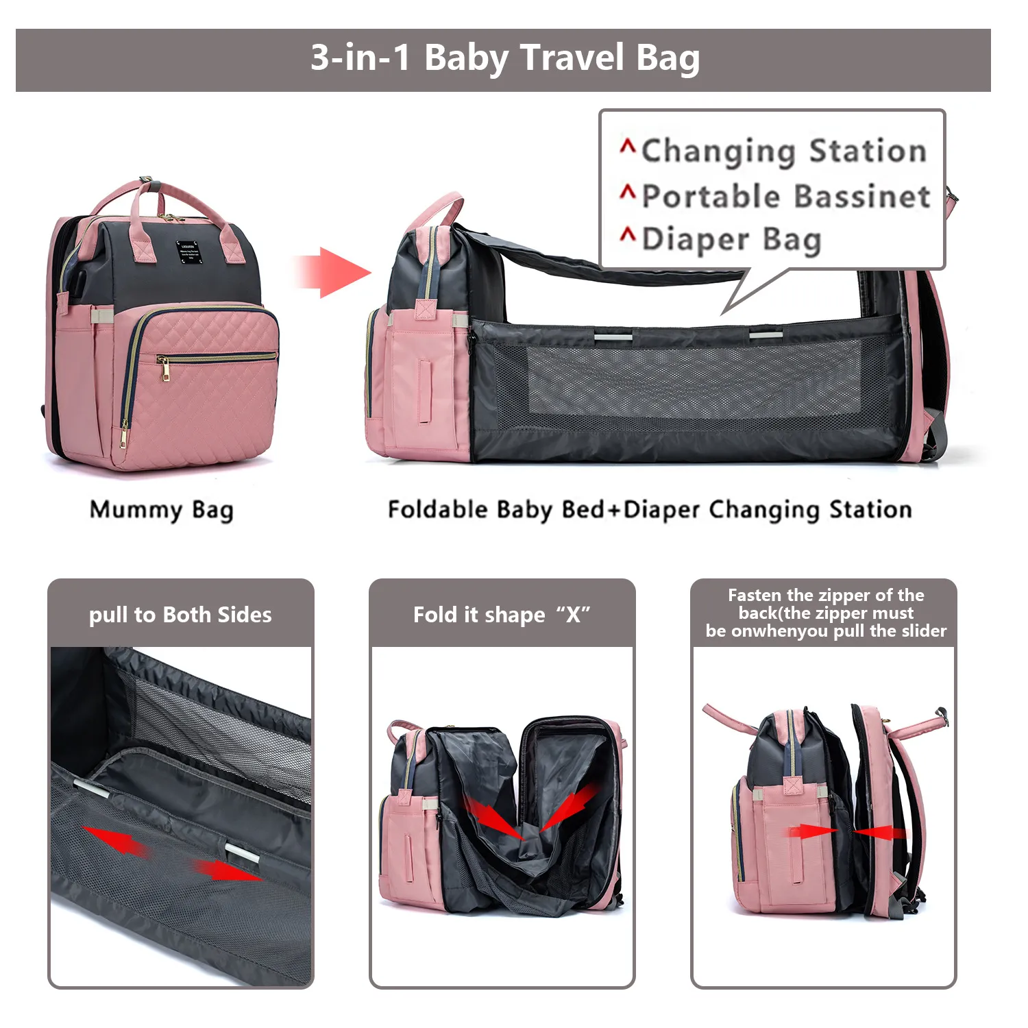 뉴 햇빛 휴대용 접이식 침대 엄마 가방 다기능 이중 어깨 가방 어머니와 아기 가방