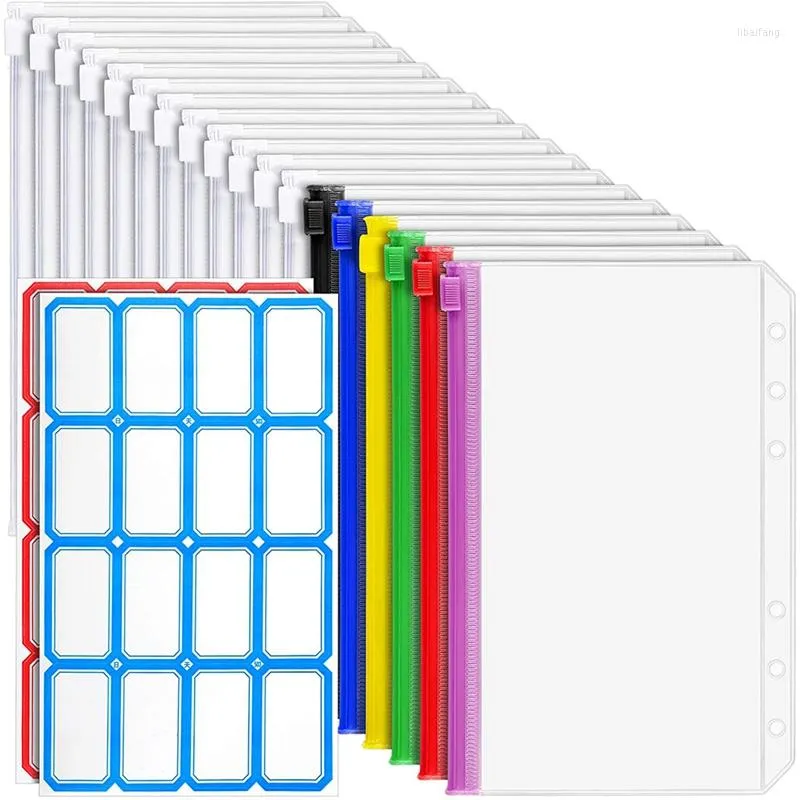 Hediye Sargısı Ppyy-18 PCS A6 Binder Cepleri Bütçe Su Geçirmez Plastik Zarf Klasörleri için 6 Ring Fermuar Torbası Bagsgift