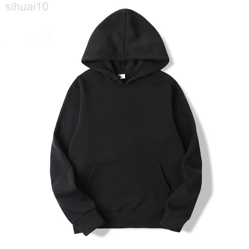 2022 neueste Männer Mit Kapuze Pullover Hohe Qualität Schwarz Hoodie Einfarbig Kleidung Hip Hop Pullover Hoodies Plus Größe Streetwear L220730