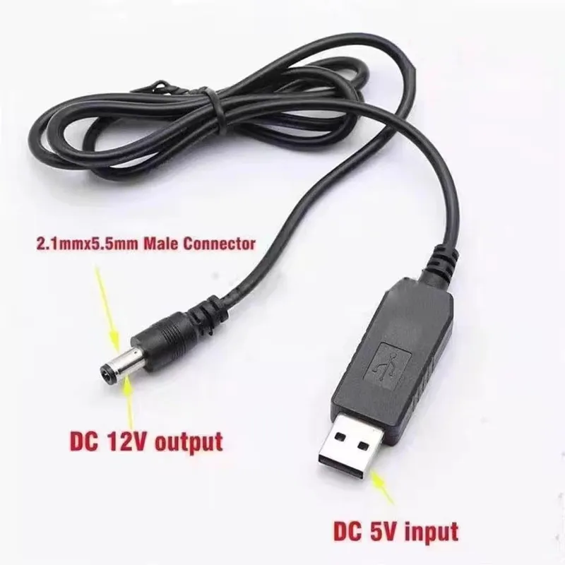 محول توصيل الطاقة USB Boost Cable 5V to 9V12V Power-Power- Bank USB- to DC 2.1*5.5mm Cables Wireless Router 1A Powers Cord