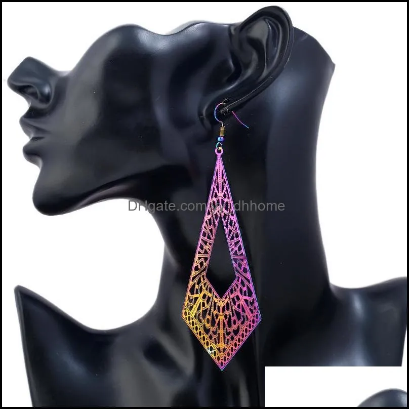 gold drop earrings for women girl dazzle color hollow stainless steel dangle and chandelier earrings fashion jewelry wholesale -