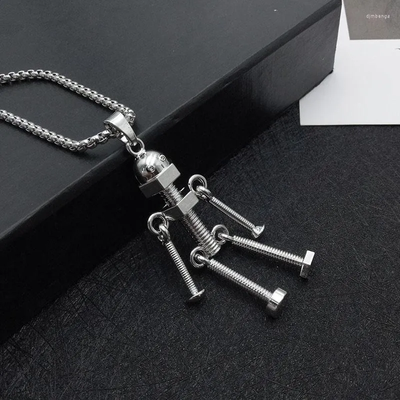 Titanium Steel Screw Active Joints Mini Robot Men Necklace Alien Vintage Women Sweater Ornaments Fashion Jewelry Chain Pendant Necklaces