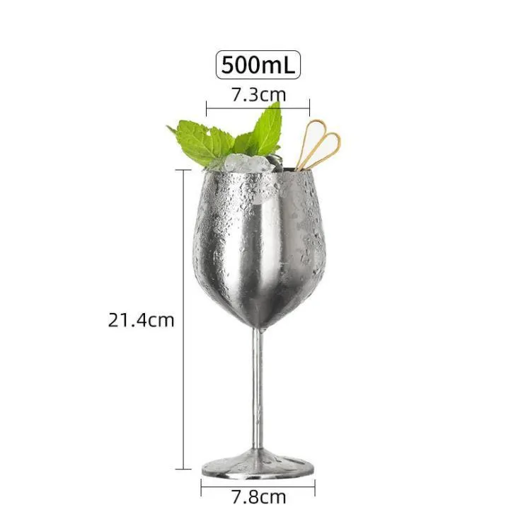 304 Stainless Steel Red Wine Glass Silver Rose Gold Goblets Juice Drink Champagne Goblet Party Barware 500ml