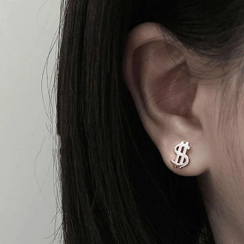 Stud Money Sign Us Dollar Boucles d'oreilles pour les femmes en acier inoxydable Noir Boucle d'oreille Bijoux Minimaliste Punk Coréen StyleStud