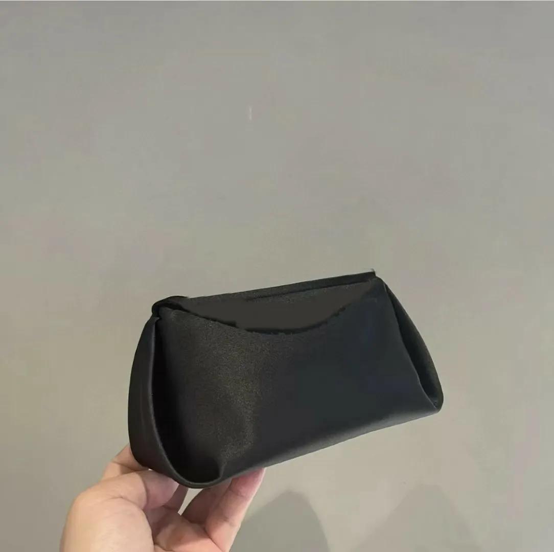 Small Black Silks and Satin Clutch Bag with Rhinestone Buckle Wrist Strap Mini Fashion Wrist s Pouch for Party
