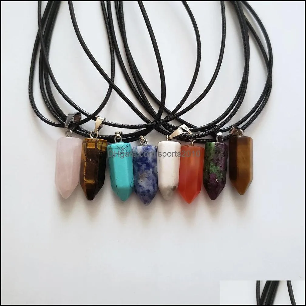 22x9mm natural agate rose quartz crystal stone pendant mixed hexagon point pillar simple stylish necklace