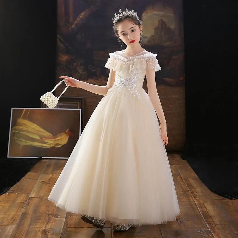 Girls Dresses Champagne Princess Kids Ball Gowns For 10 Years Old